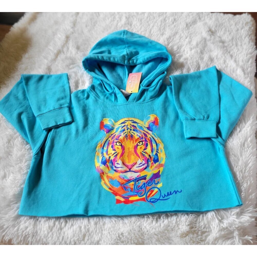 Tiger Queen Women's Cropped Hoodie Vibrant Tiger Graphic Drawstring Hood-L
